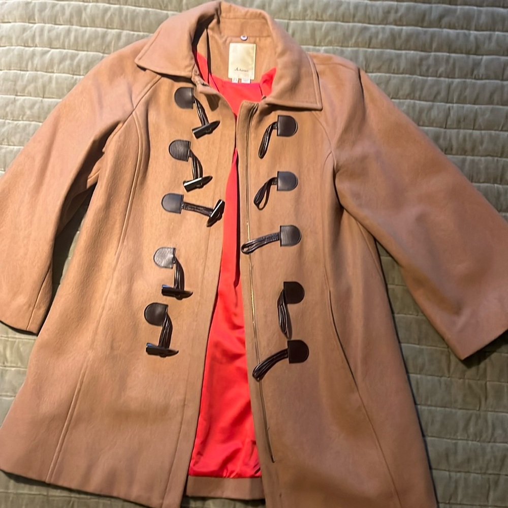 Elevenses Anthropologie Camel Toggle Coat with Dark Brown Accents